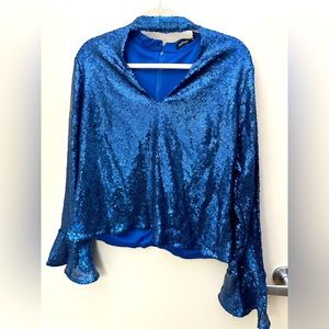 Plus Choker Sequin Neck Long Sleeve Top